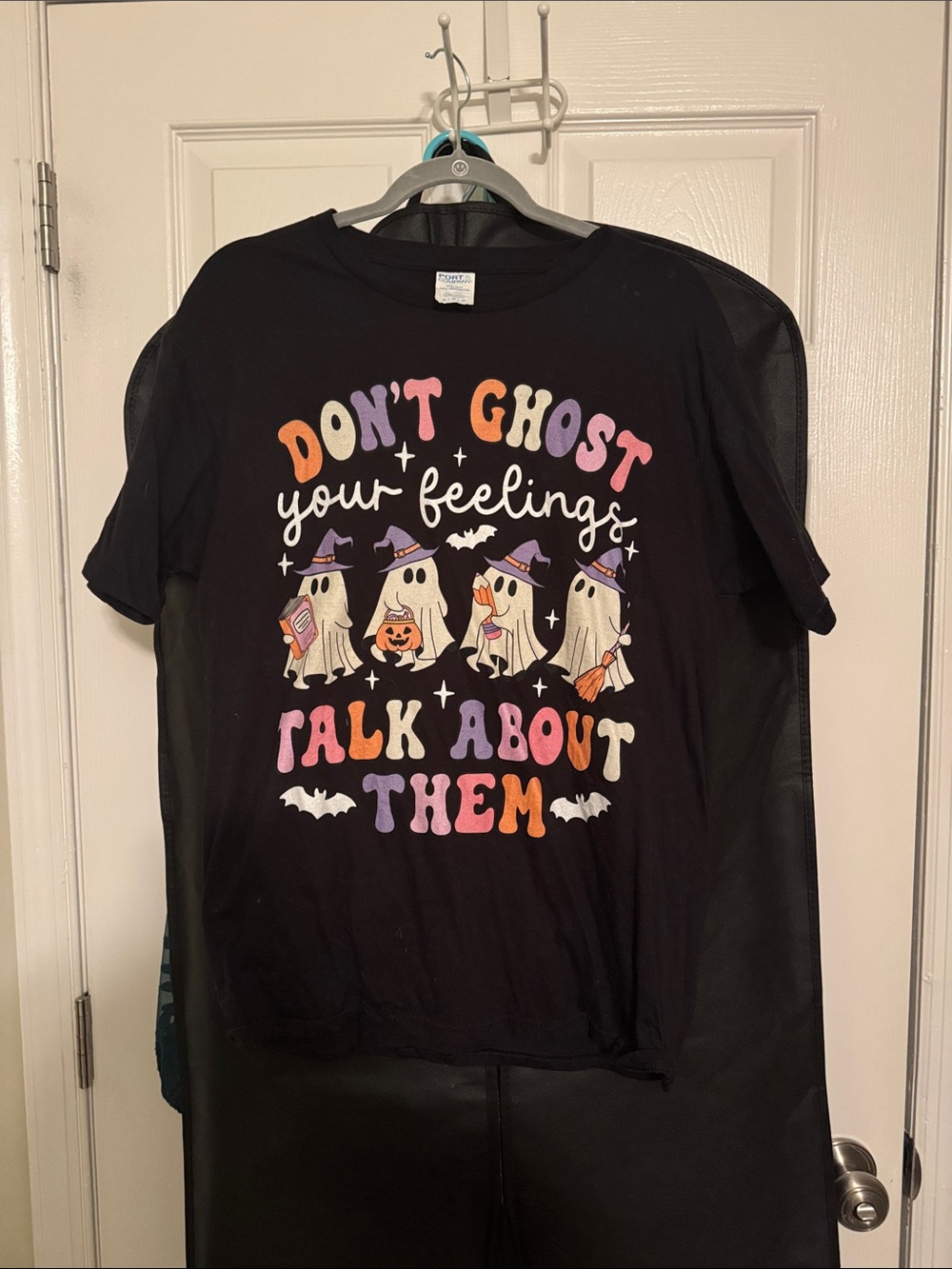 Don’t Ghost Your Feelings Halloween Graphic Tee - Black with Pastel Print